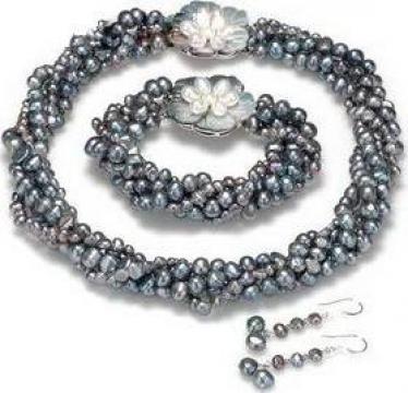 Set bijuterii perle negre Twisted Flower