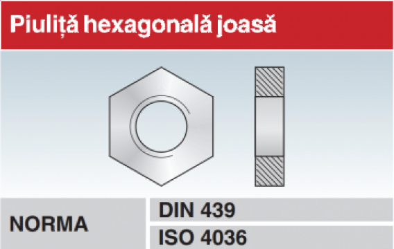 Piulita hexagonala joasa - DIN 439 de la Meteor Impex