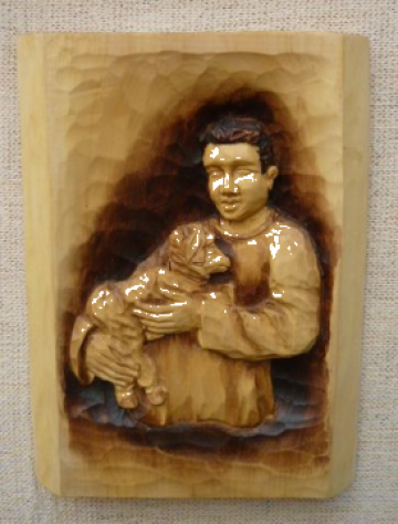 Sculptura Un baiat cu un miel in brate, bust de la Marincu George