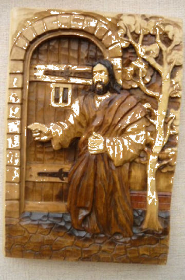 Sculptura Iisus bate la usa de la Marincu George