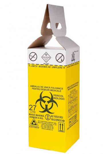 Cutii carton pentru deseuri infectioase 27 l, cu sac galben de la Medaz Life Consum Srl