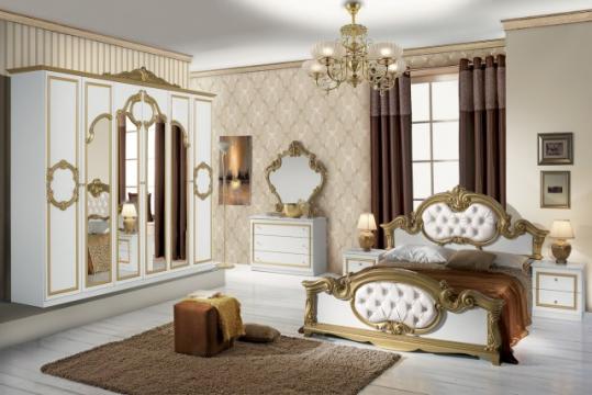 Dormitor Barocco Bianco, alb/auriu, pat 160x200 cm de la CB Furniture Srl