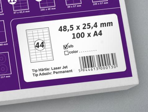 Etichete autoadezive A4, 48.5 x 25.4 mm, 44 etichete / coala de la Label Print Srl