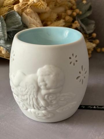 Suport aromaterapie alb/bleu din ceramica pentru tarte