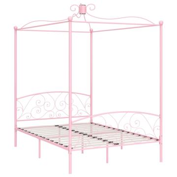 Cadru de pat cu baldachin, roz, 120 x 200 cm, metal