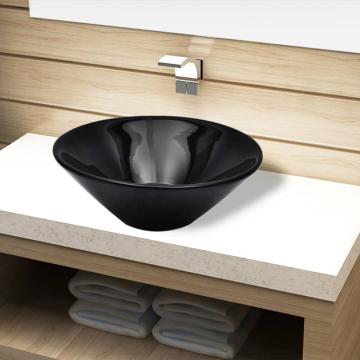 Chiuveta ceramica pentru baie, rotunda, negru