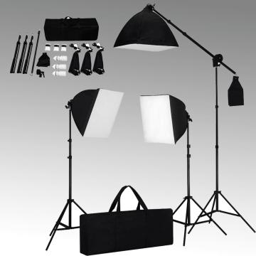 Kit studio foto cu lumini softbox si fundal de la VidaXL