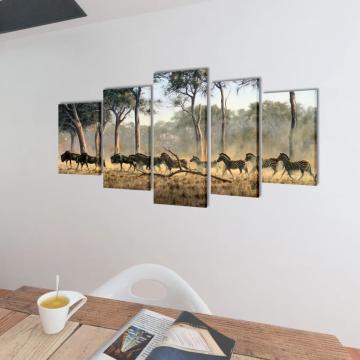 Set tablouri imprimate pe panza Zebre 200 x 50 cm