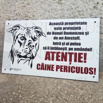 Placa avertizare Amstaff - Pazita de amandoi! de la Arhi Ecus Srl