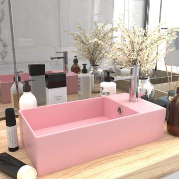 Chiuveta de baie cu preaplin, roz mat, ceramica de la VidaXL