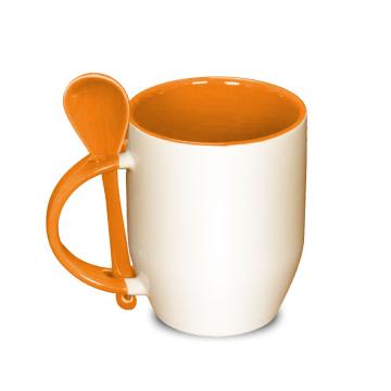 Cana cafea color cu lingurita orange