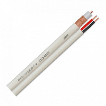 Cablu coaxial RG59 + alimentare 2x0.75, 100m, alb TSY-RG59+2