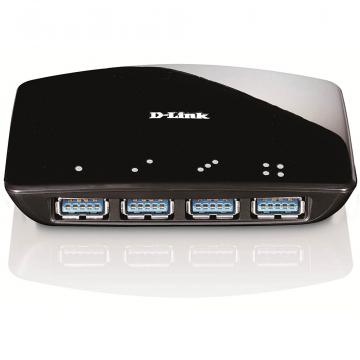 Hub USB D-Link, DUB-1340, 4 porturi, USB 3.0, adapter 5