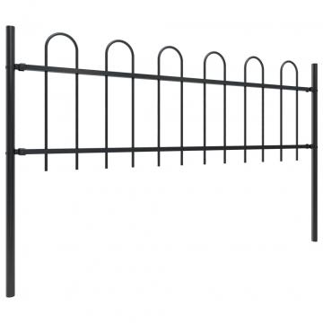 Gard de gradina cu varf curbat, negru, 15,3 m, otel