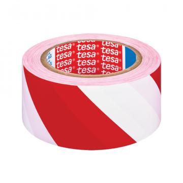 Banda adeziva de marcare Tesa, alb/rosu, 50 mm x 33 m