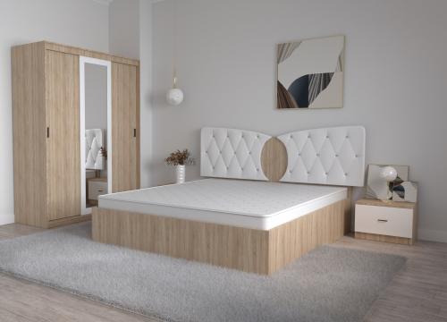 Dormitor Kent sonoma alb cu pat matrimonial 160 cm x 200 cm de la Wizmag Distribution Srl