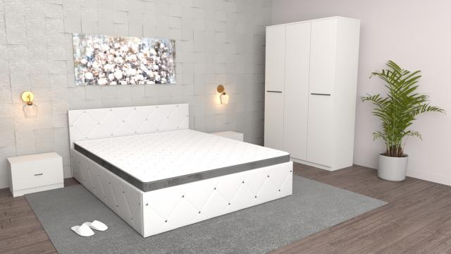 Dormitor Milano alb cu dulap 3 usi alb, pat matrimonial alb de la Wizmag Distribution Srl