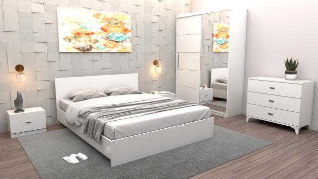 Set dormitor Tania alb pat 160 cm x 200 cm + noptiere