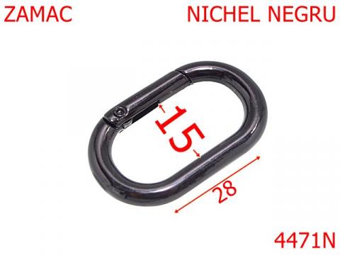 Inel carabina oval pentru genti 15 mm zamac nichel 4471N