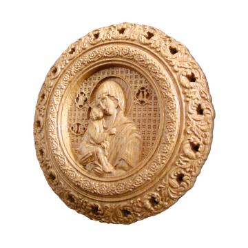 Icoana sculptata Maica Domnului rama circulara D19 cm