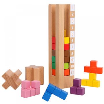Joc educativ, Turn tetris cu piese din lemn, Montessori