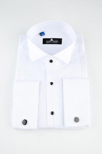 Camasa alba cu guler papion si pliuri Chevron de la Narman - Tuxedo