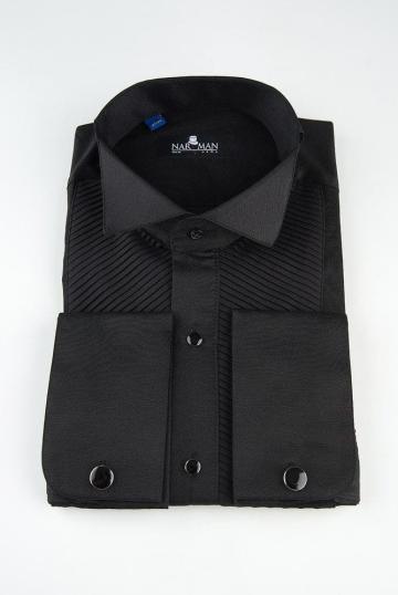 Camasa neagra cu guler papion si pliuri Chevron de la Narman - Tuxedo