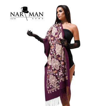 Sal elegant din lana si casmir, cu broderie SLC103 (bordo)