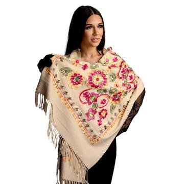 Sal din lana si casmir cu broderie florala colorata