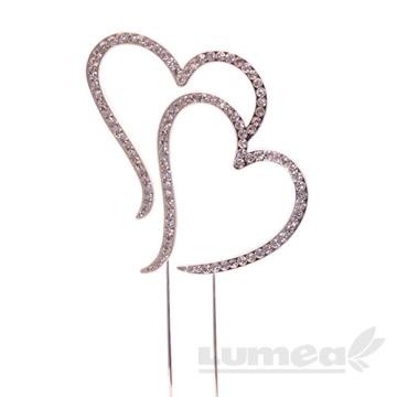 Figurine cake topper inimioare duble - stras argintiu