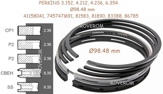 Segmenti piston Perkins 3.152, 4.212, 4.236, 6.354, 98.48mm de la Roverom Srl