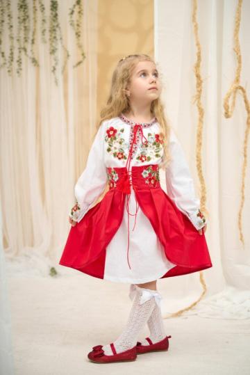 Rochie Fete traditionala Zenaida - rosu (3-6 ani)
