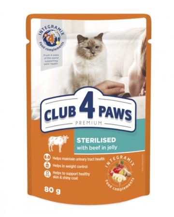 Hrana pisici plic sterilizate cu vita 80g - Club 4 Paws