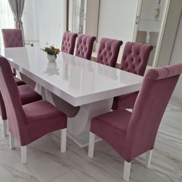 Masa cu 10 scaune catifea roz