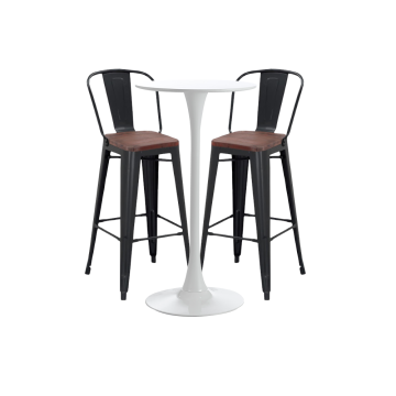 Set bar/cafenea, masa alba 60x101cm si doua scaune Raki