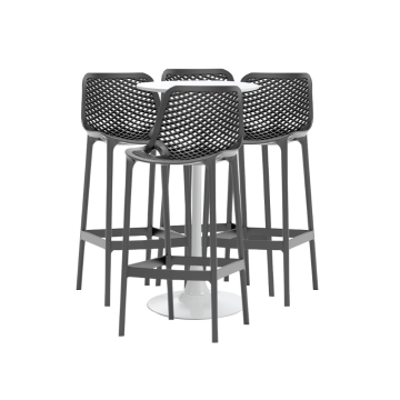 Set masa si scaune de bar, 5 piese, masa alba 60x101cm Raki