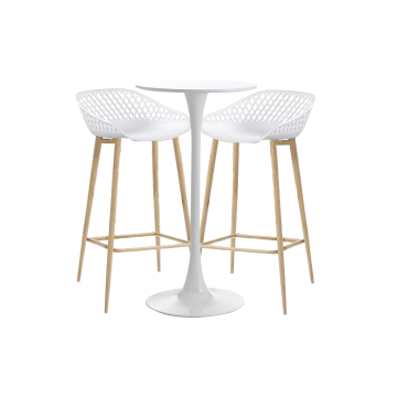 Set masa si scaune de bar alb, 3 piese, masa 60x101cm Raki
