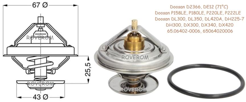 Termostat Doosan D2366, DE12, P180LE, P220LE, P222LE de la Roverom Srl