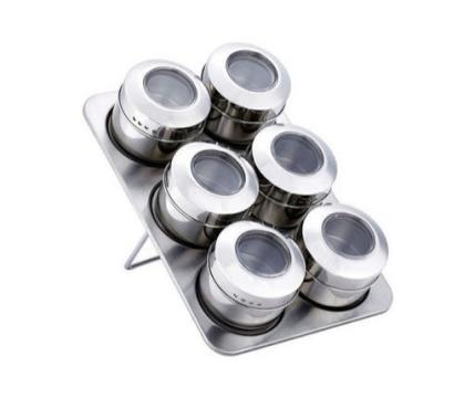 Set condimente din inox 6 piese cu suport magnetic Grunberg