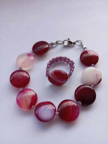 Set bratara si inel Agata striped rubiniu