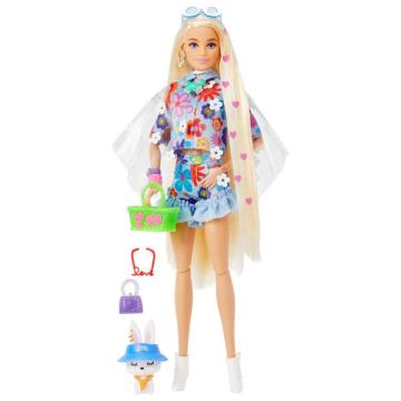 Papusa Barbie Extra Style, cu tinuta florala