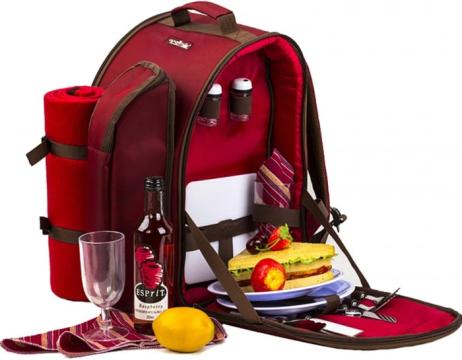 Rucsac rosu complet dotat pentru picnic pentru 2 persoane de la Molifag Srl