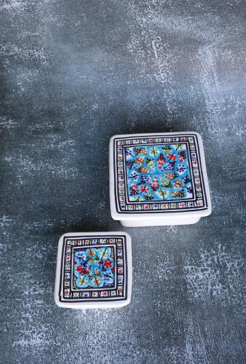 Set 2 recipiente din ceramica patrate Azzurro