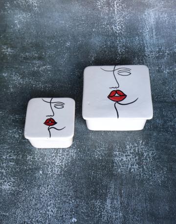 Set 2 recipiente din ceramica patrate Visage