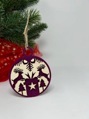 Ornament pentru brad cu cerbi, mov