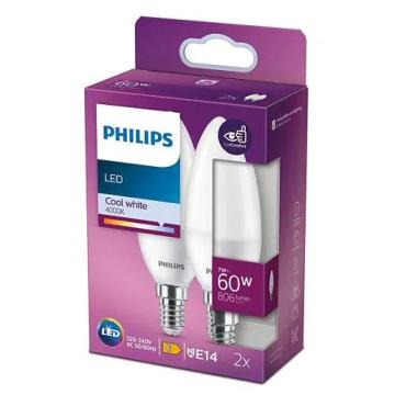 Becuri LED Philips B38, EyeComfort, E14, 7W (60W), 806, 2buc