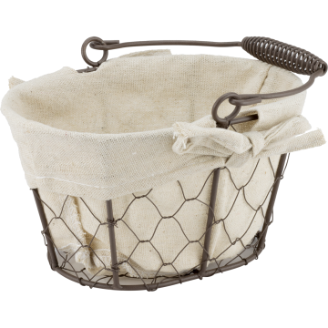 Cos servire paine oval Raki 16x11x10cm din metal si panza