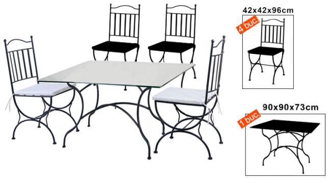 Set mobilier terasa, gradina din fier forjat masa patrata de la Kalina Textile SRL