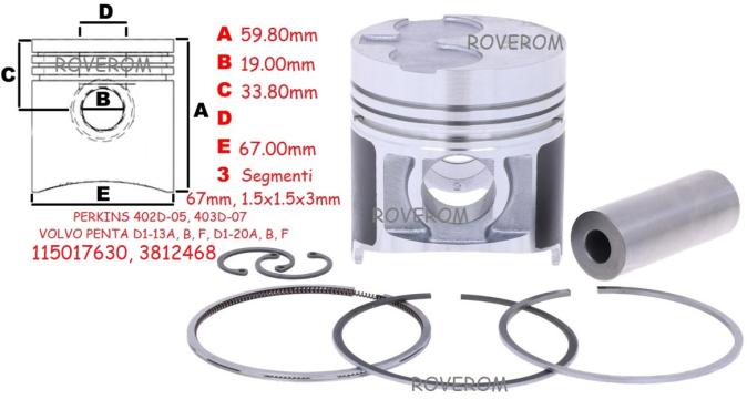 Piston kit STD Perkins 402D-05, 403D-07, 67mm