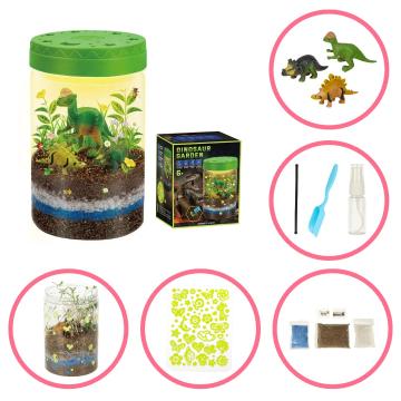 Joc Crestere dinozauri, mini-terrariu, LED, plante, educativ
